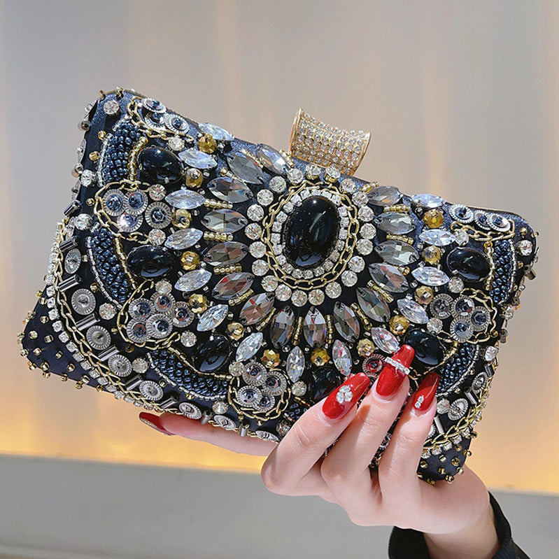 LUXURY BLACK STONES CLUTCH