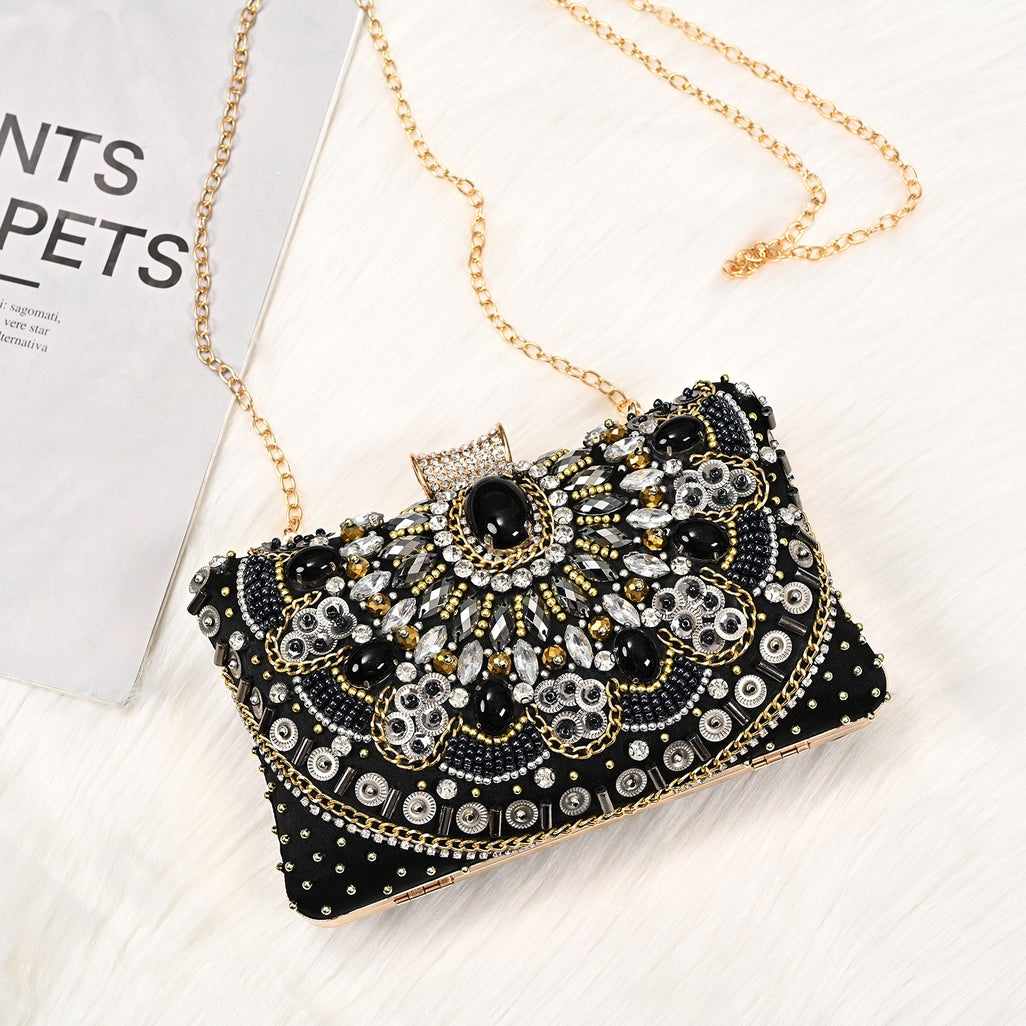 LUXURY BLACK STONES CLUTCH