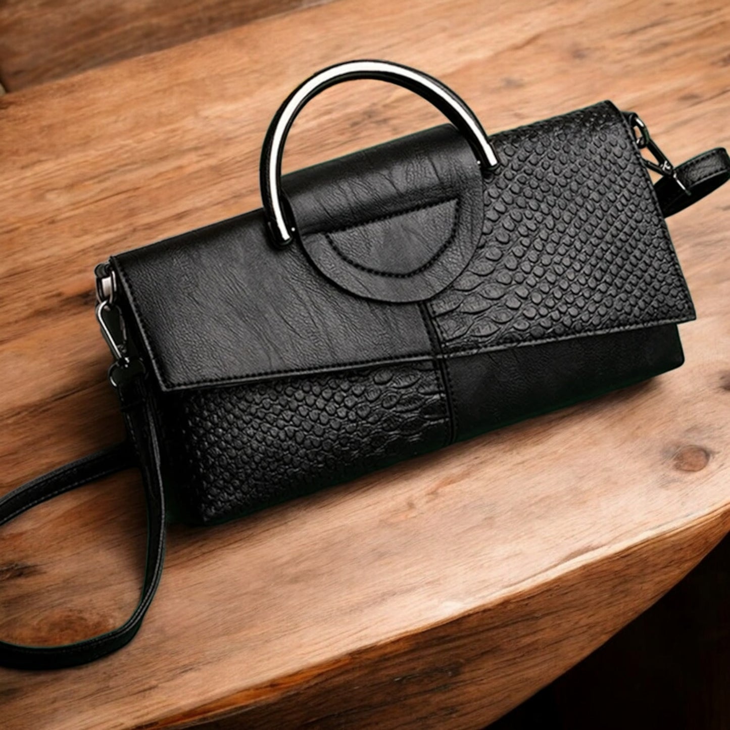 BLACK CROCODILE HANDBAG