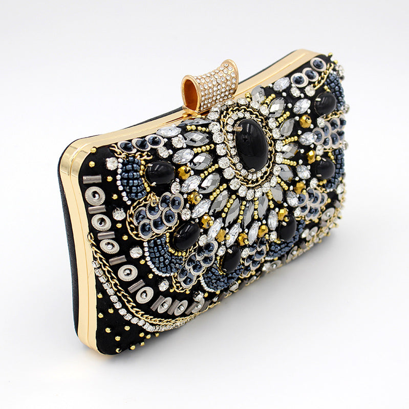 LUXURY BLACK STONES CLUTCH