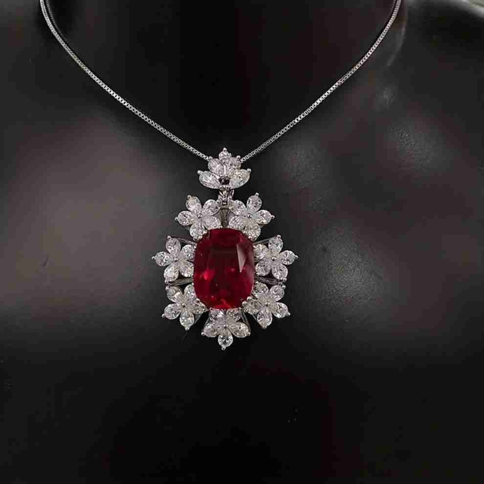 FLOWER OVAL RED PENDANT (Chain included)