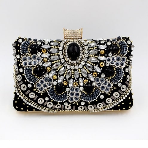 LUXURY BLACK STONES CLUTCH