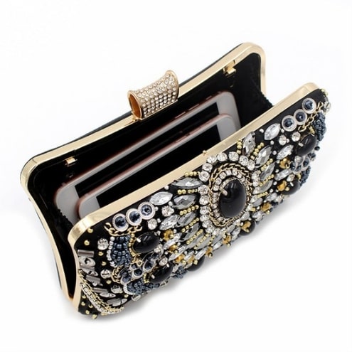 LUXURY BLACK STONES CLUTCH