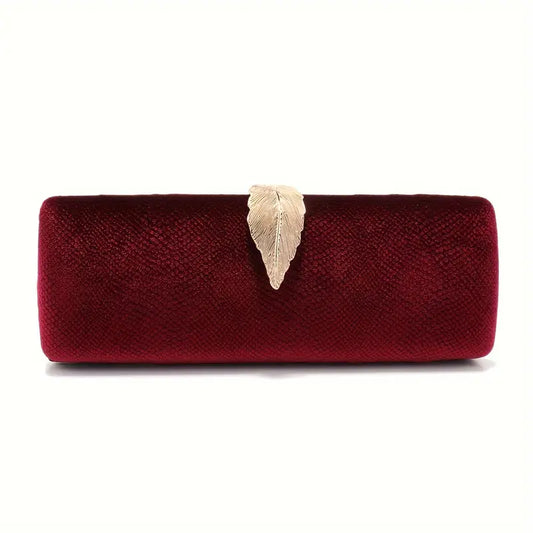 GOLD LEAF MEHROON VELVET CLUTCH