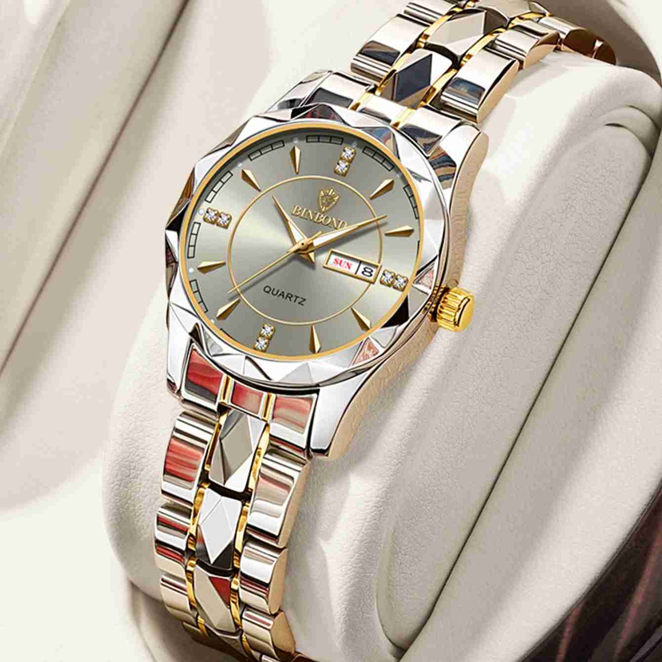 ELEGANT GOLD GREY WOMEN WATCH