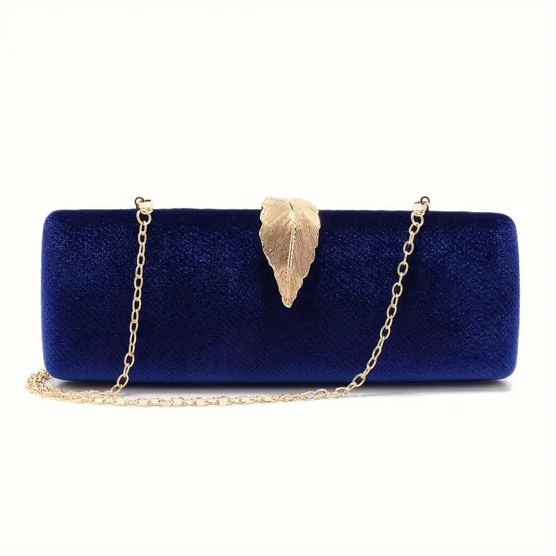 GOLD LEAF VELVET BLUE CLUTCH
