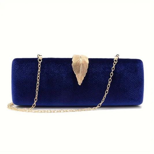 GOLD LEAF VELVET BLUE CLUTCH