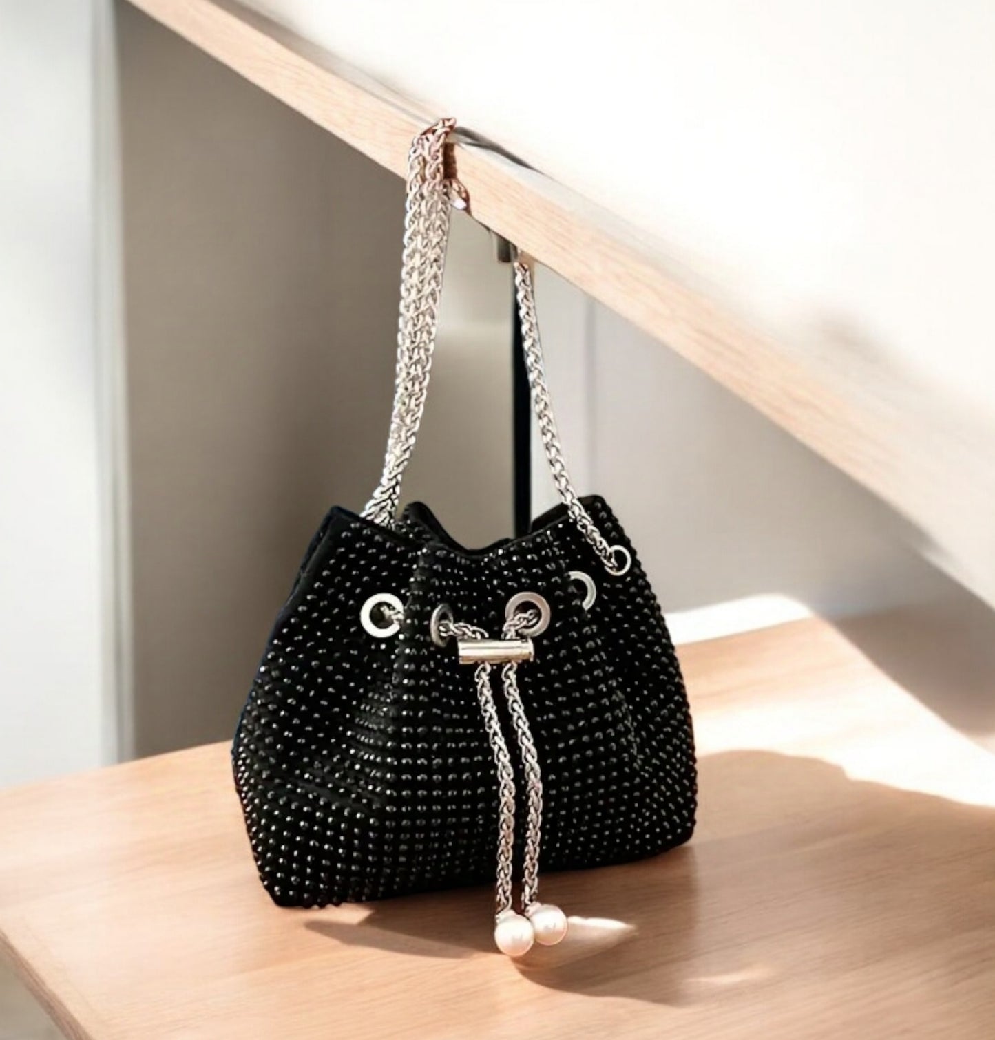 GLAMOROUS DRAWSTRING BLACK BAG