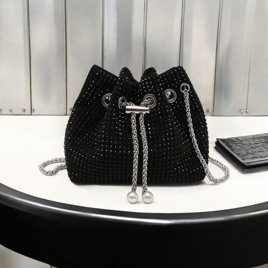 GLAMOROUS DRAWSTRING BLACK BAG