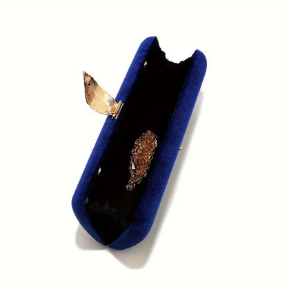 GOLD LEAF VELVET BLUE CLUTCH